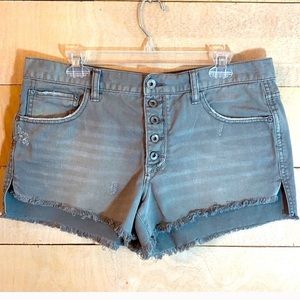 Free People Button Down Army Green Shorts